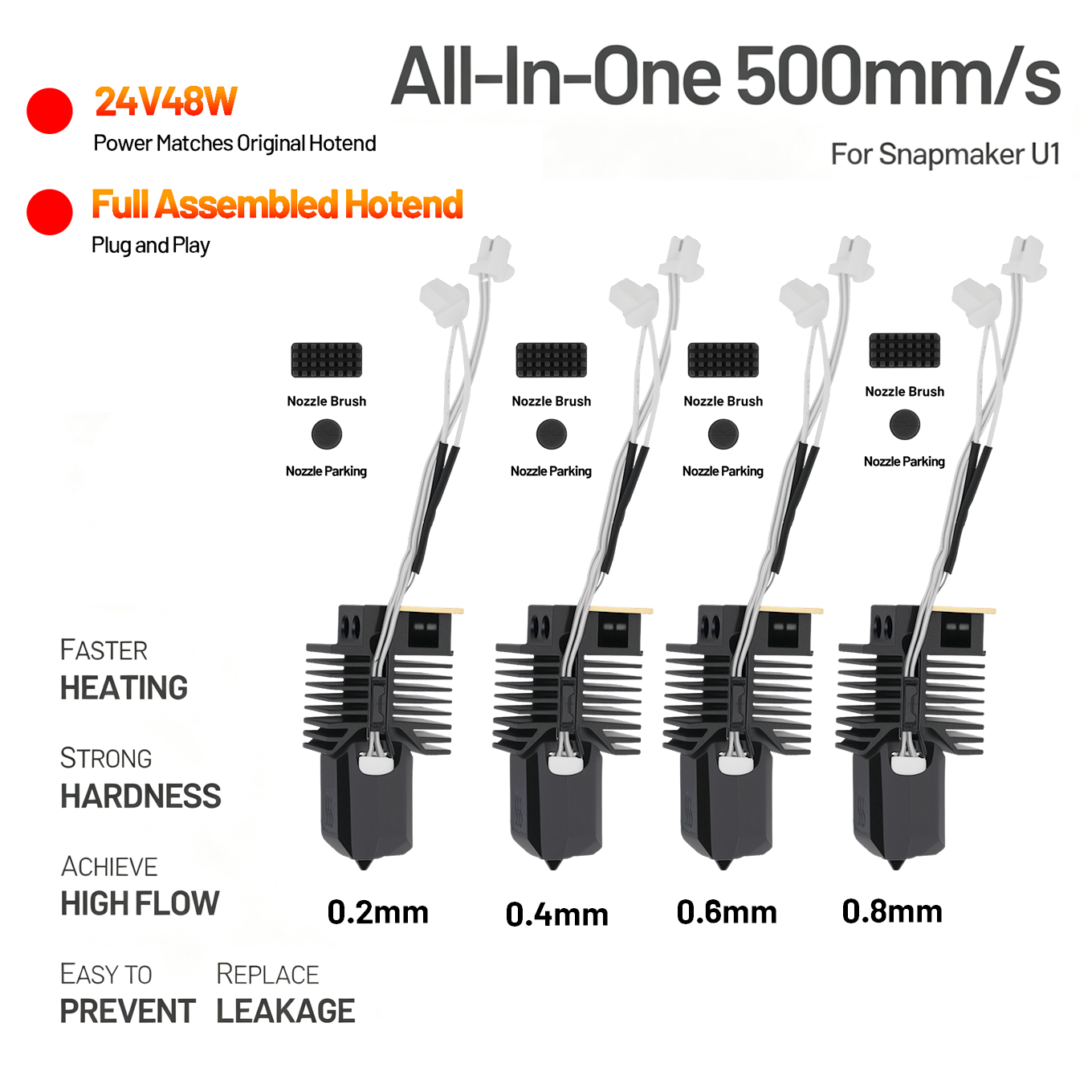 High Flow Ceramic Hotend - Snapmaker U1用ホットエンド 24V 48W セラミックヒーターキット U1プリントヘッド