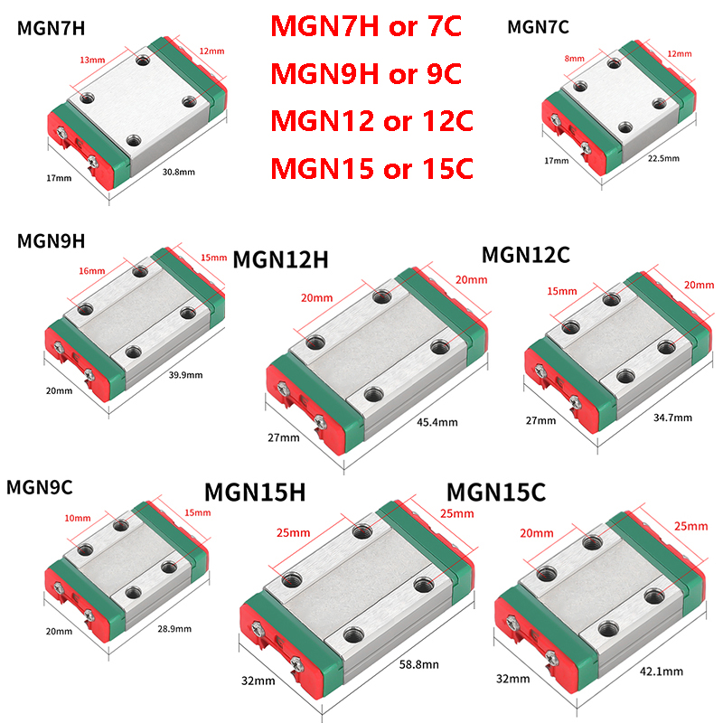 Linear Rail Mgn12H Set - ミニチュアリニアレールガイド、キャリッジブロック、mgn7c、mgn7h、mgn9c、mgn9h、mgn15、mgn12c、mgn12h、mgn7、mgn9、mgn12、mgn15、cncパーツ、2個